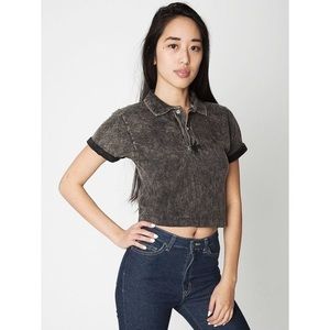 American Apparel Acid Wash Black Polo crop top